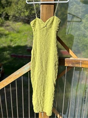 Here Comes the Sun Lime Green Textured Dress Sparkle Spaghetti Straps • Small